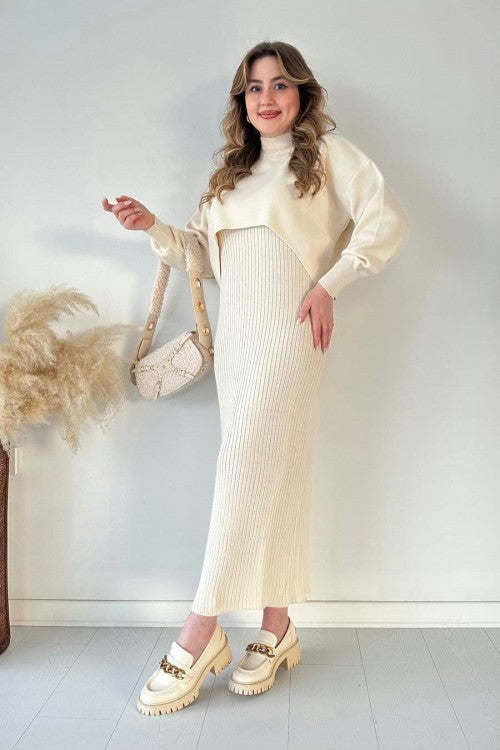 Eaksone - Short Sweater Knit Dress Set