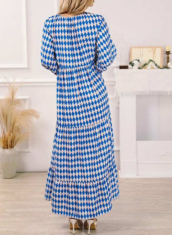 Eaksone - Women's Puff Sleeve Floral Boho Maxi Dress