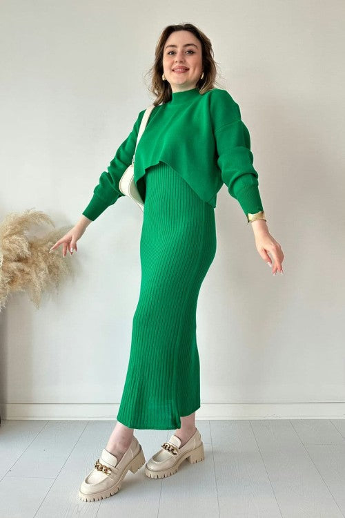 Eaksone - Short Sweater Knit Dress Set