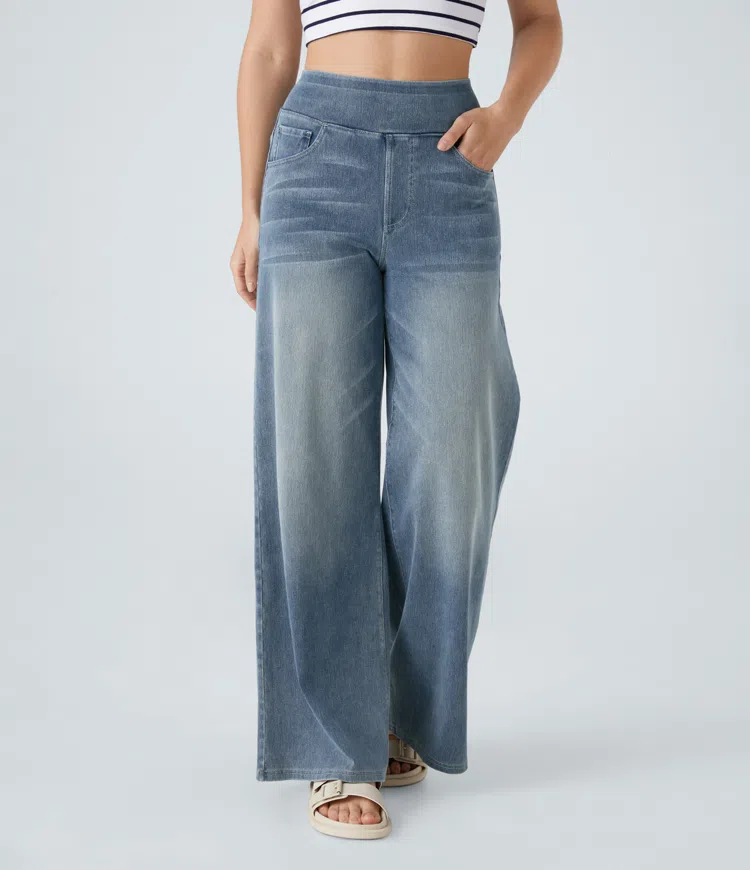 Eaksone - Super Stretch High-Waisted Wide Leg Jeans