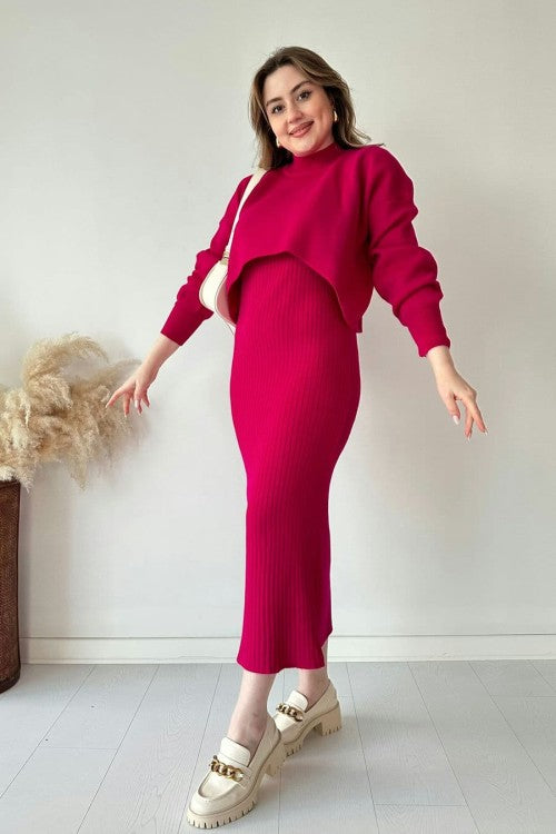 Eaksone - Short Sweater Knit Dress Set