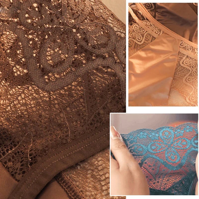 Eaksone - Seamless Ice Silk Lace Hollow Sexy Breathable Briefs