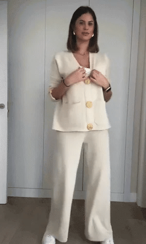 Eaksone - metal button wool sweater wide-leg pants suits