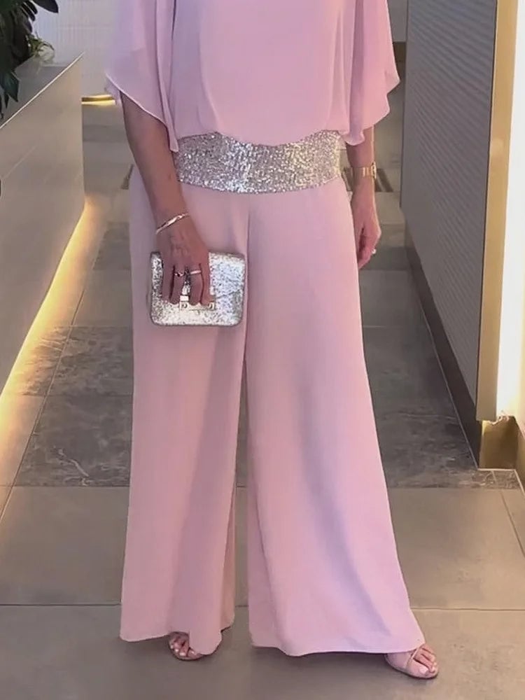 Eaksone - Sequined Colorblock Elegant Two-piece Set