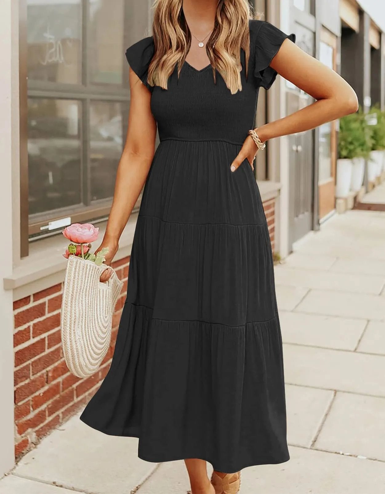 Eaksone - Women's summer casual flowing short midi dress