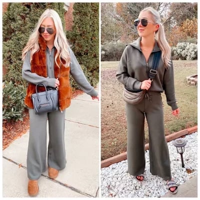Eaksone - Long Sleeve Wide Leg Jumpsuit