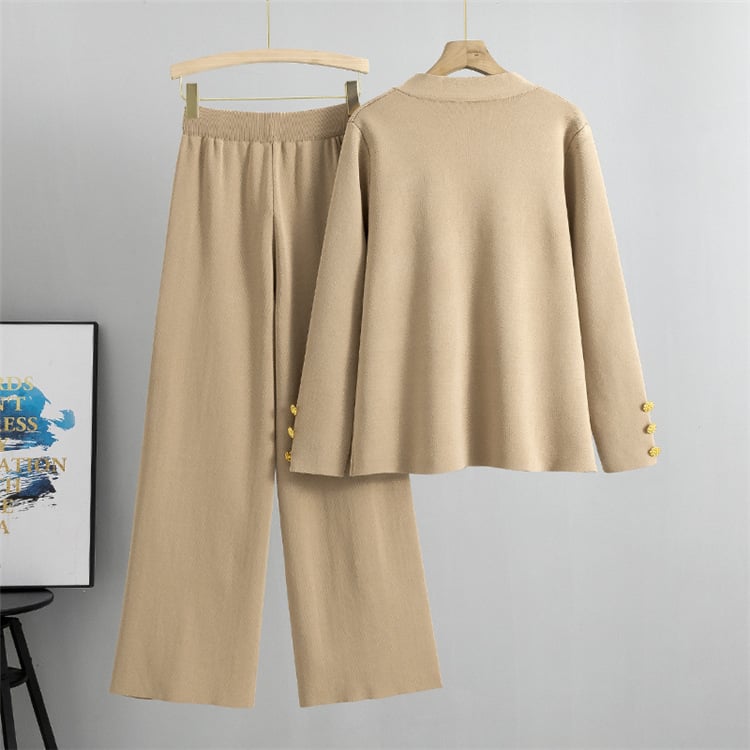 Eaksone - metal button wool sweater wide-leg pants suits