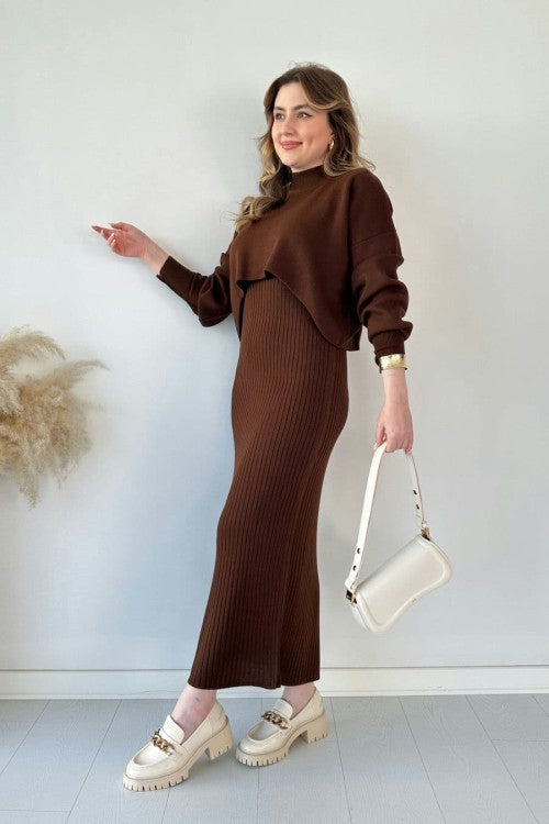 Eaksone - Short Sweater Knit Dress Set