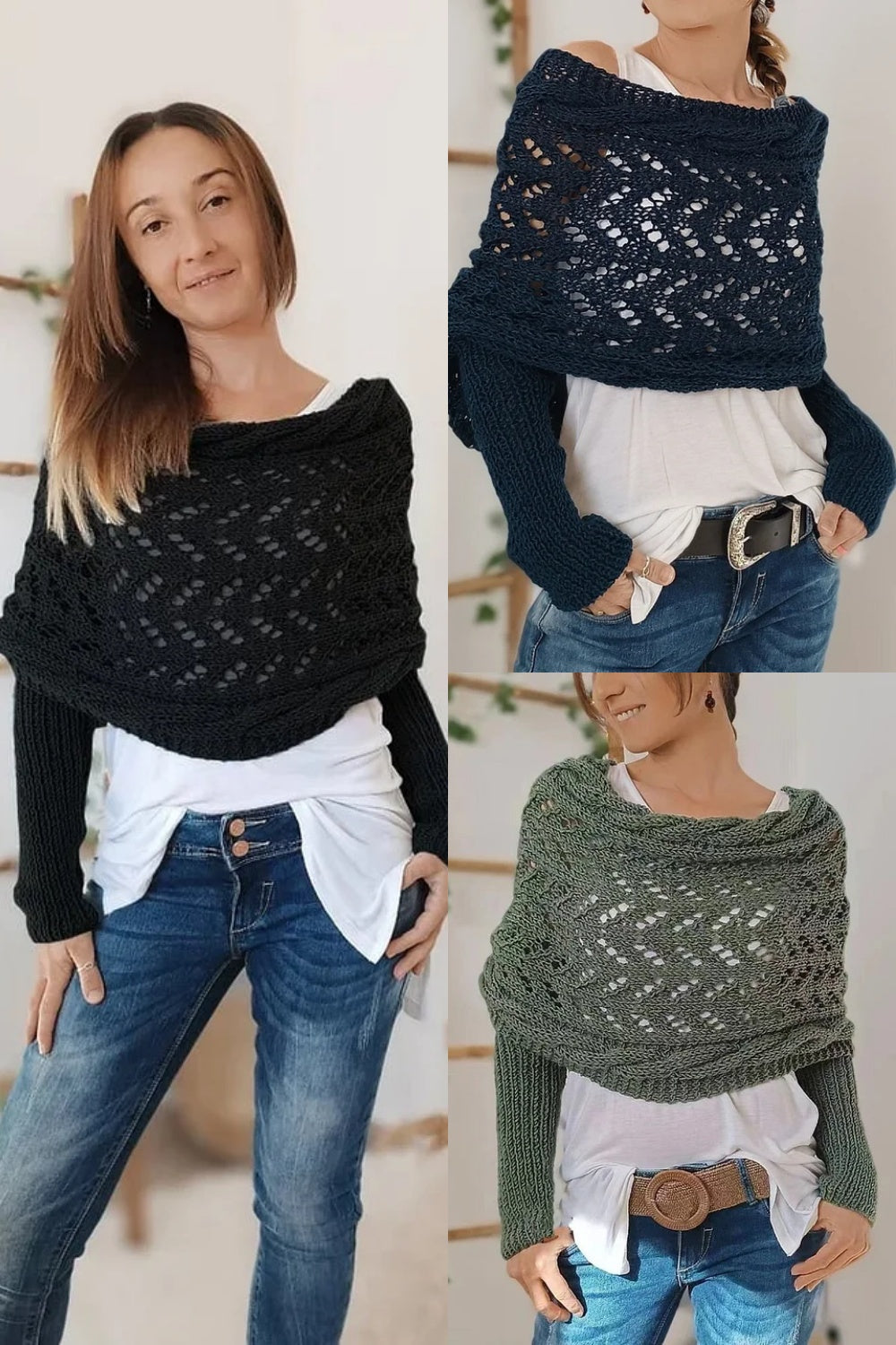 Eaksone - Knitted Wrap Shrugs For Women