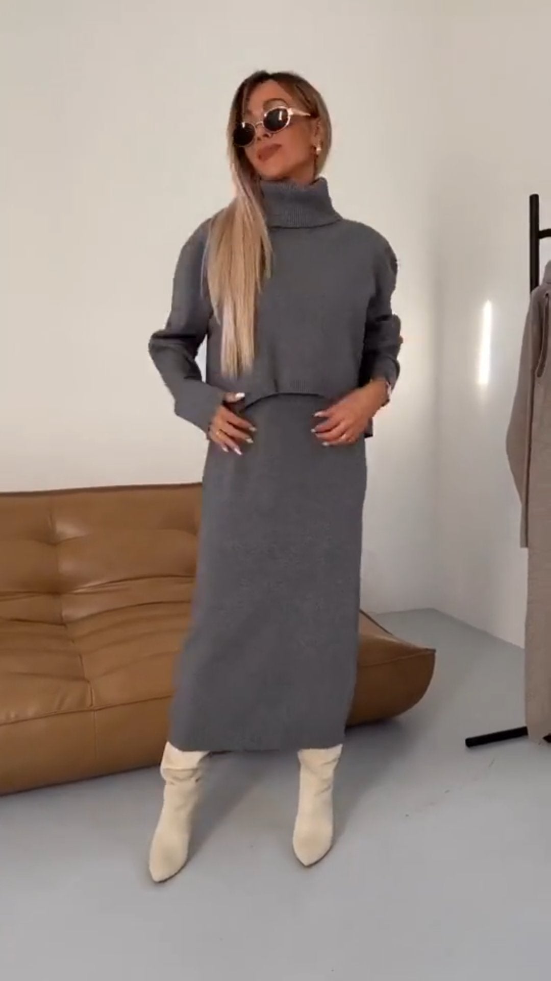 Eaksone - Dress and Turtle Neck Sweater Set