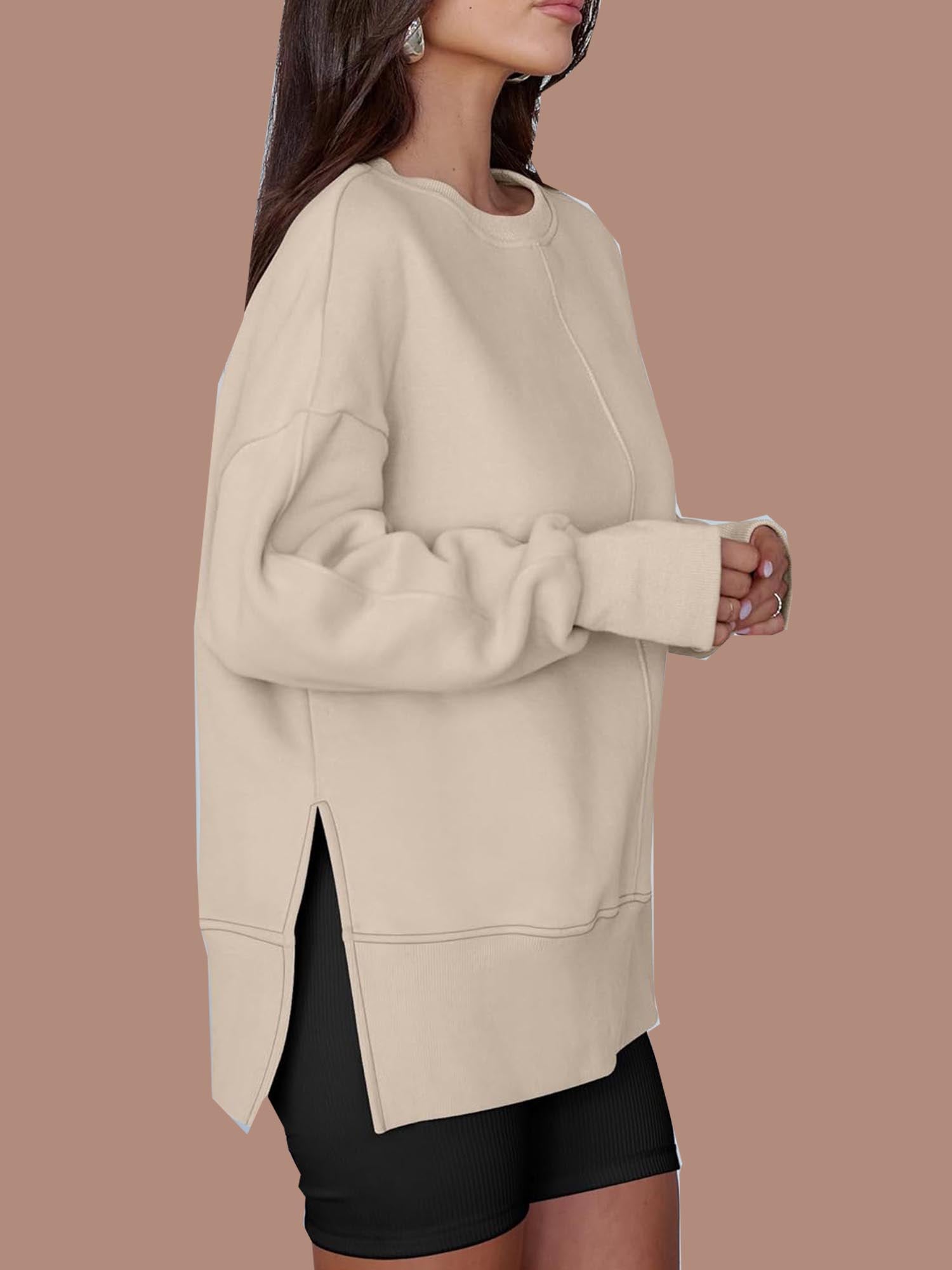 Eaksone - Women's Oversized Thumbhole Long Sleeve Side Slit Sweatshirt