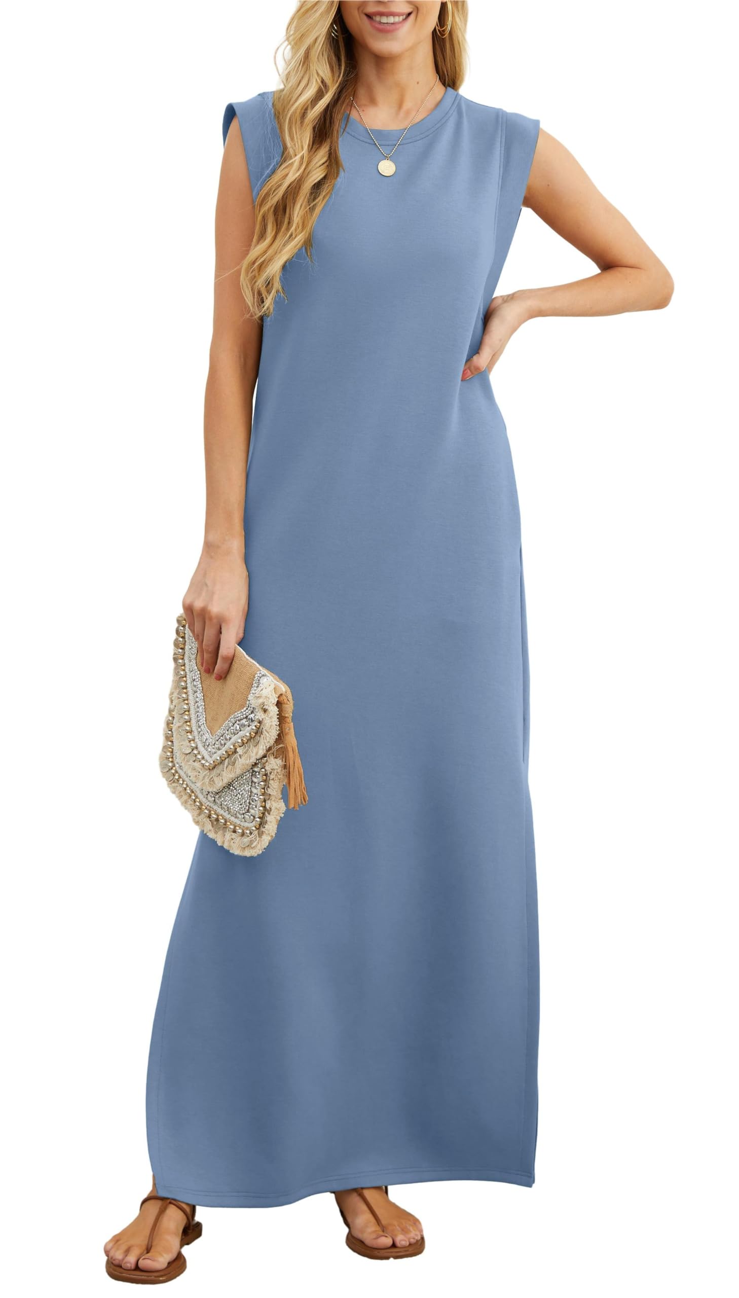 Eaksone - women's casual loose split wrinkle free maxi dress