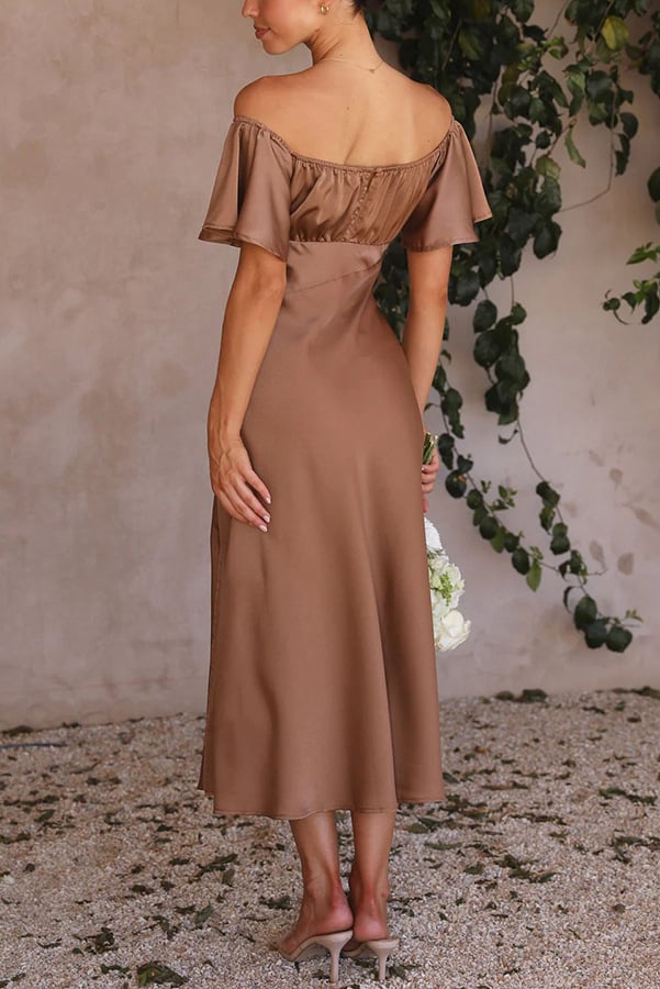 Eaksone - Satin Short Sleeve Sexy Off Shoulder Dress