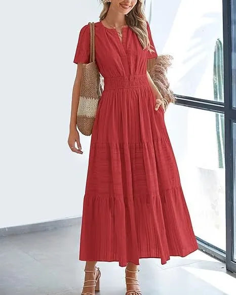 Eaksone - v-neck pleated puff sleeve dress black