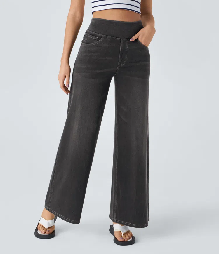 Eaksone - Super Stretch High-Waisted Wide Leg Jeans