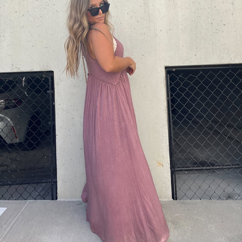 Eaksone - Slit Casual Simple Loose Maxi Long Dress