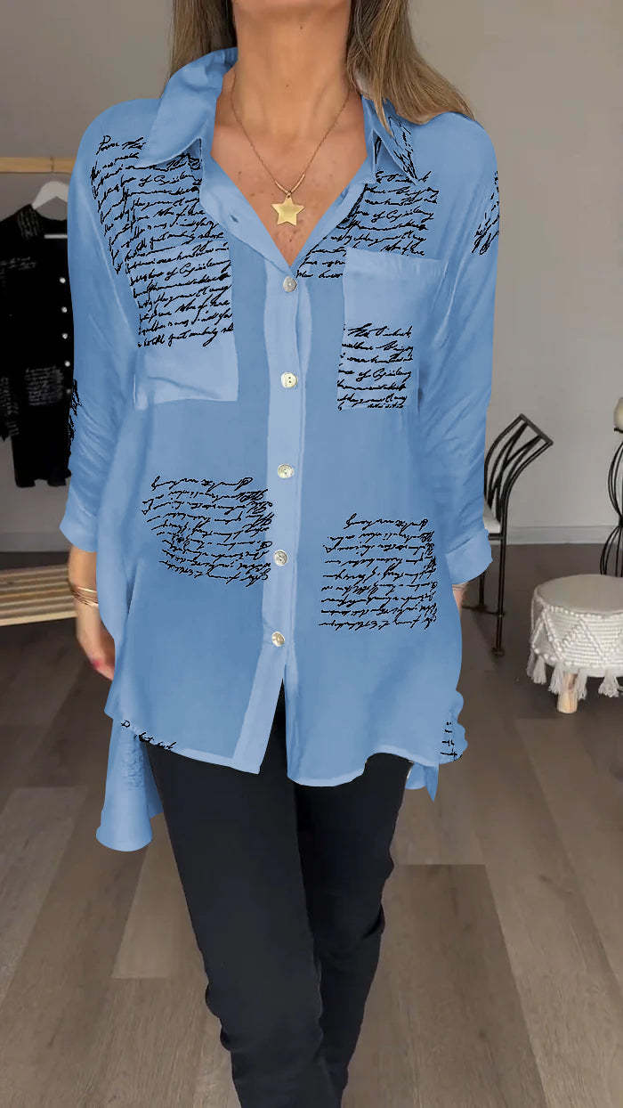 Eaksone - Letter Print Fashion Lapel Shirt
