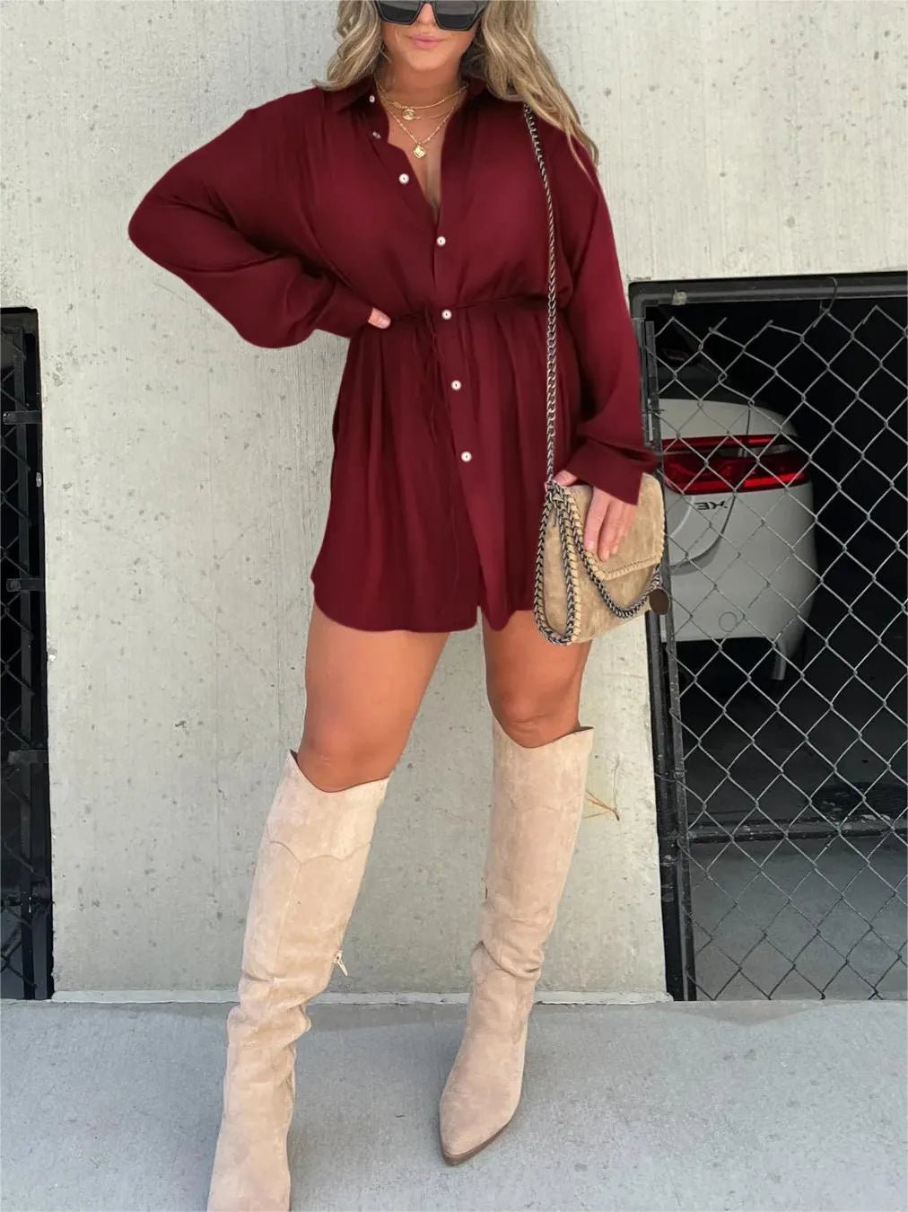 Eaksone - Versatile solid color long sleeve shirt suit