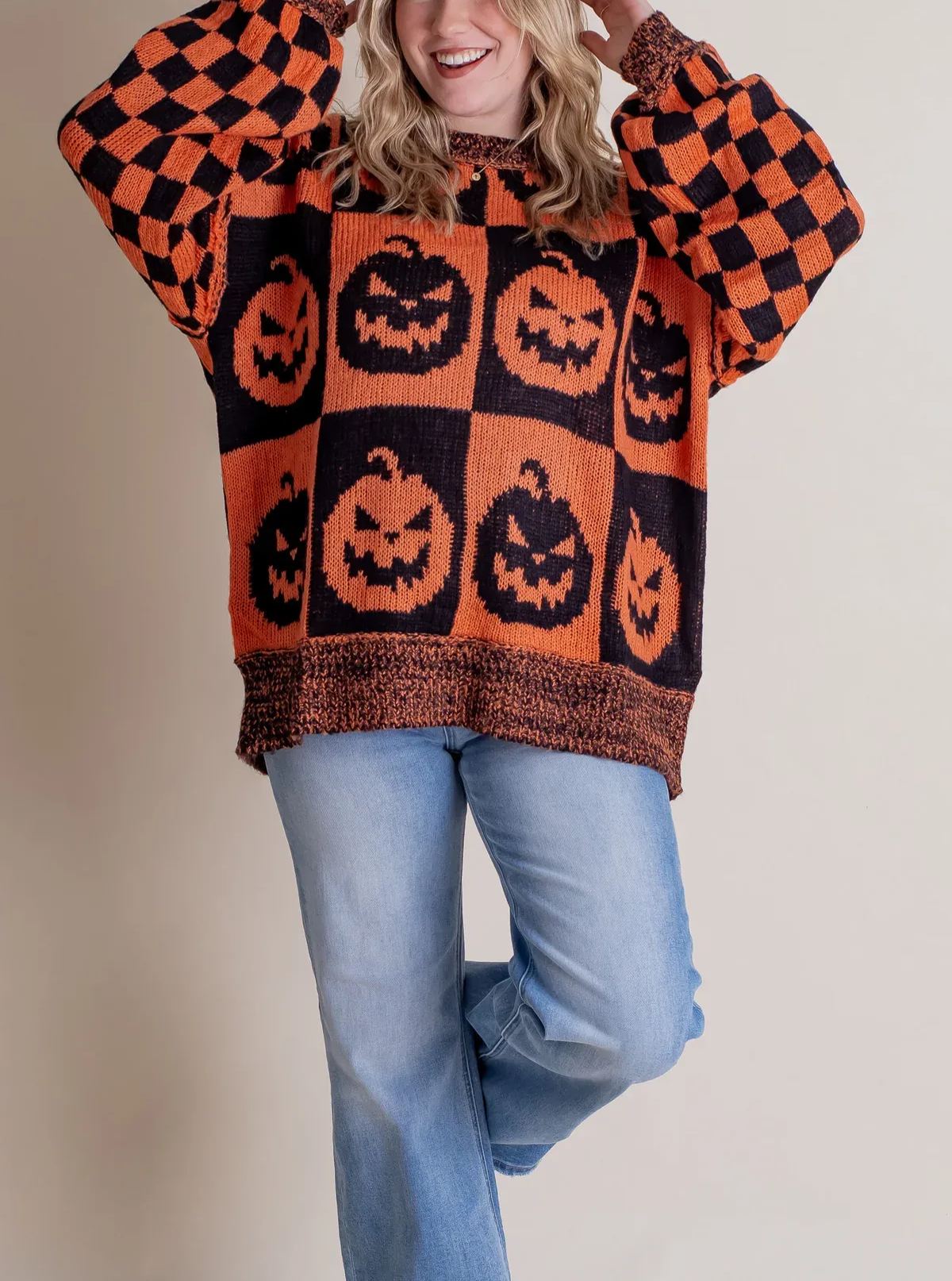 Eaksone - Women's Halloween Checkered Sweater