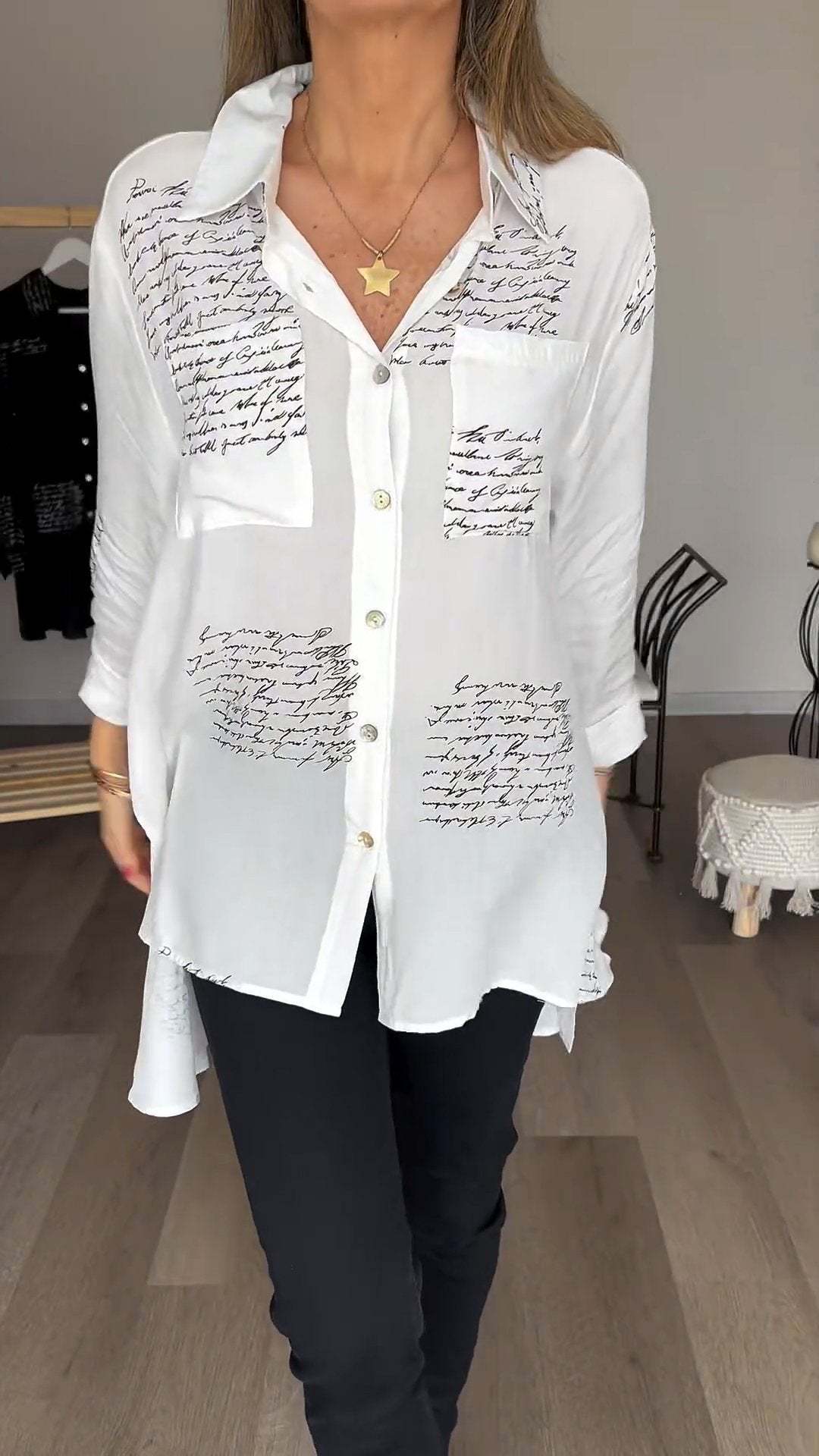 Eaksone - Letter Print Fashion Lapel Shirt