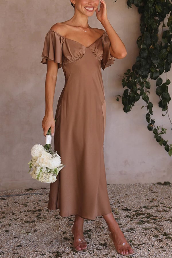 Eaksone - Satin Short Sleeve Sexy Off Shoulder Dress