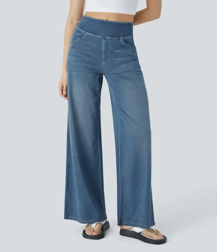 Eaksone - Super Stretch High-Waisted Wide Leg Jeans