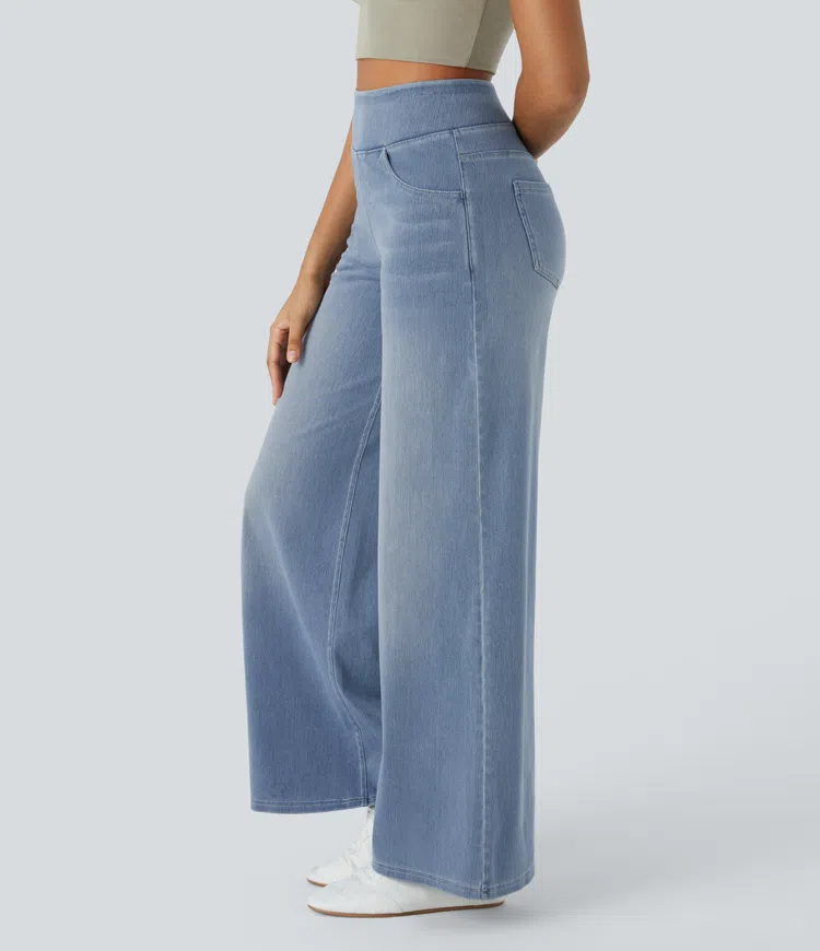 Eaksone - Super Stretch High-Waisted Wide Leg Jeans
