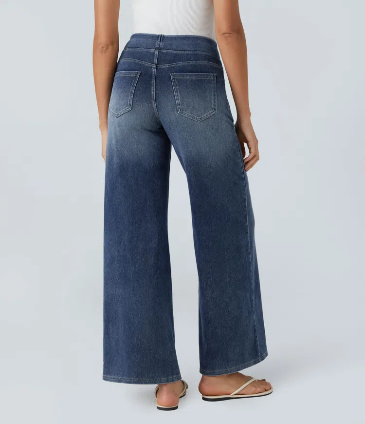 Eaksone - Super Stretch High-Waisted Wide Leg Jeans