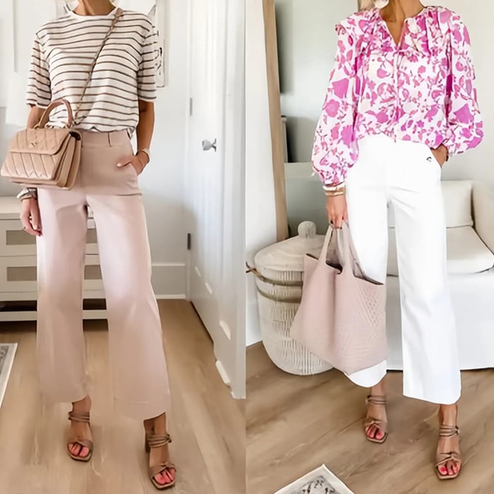 Eaksone - Stretch Twill Cropped Wide Leg Pants