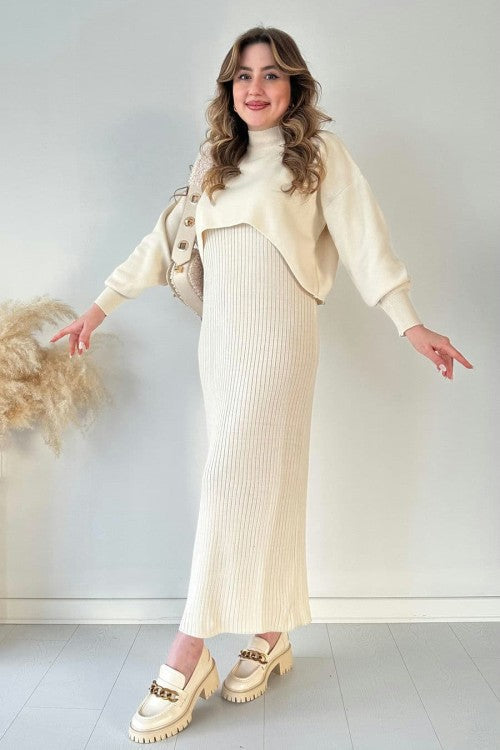 Eaksone - Short Sweater Knit Dress Set