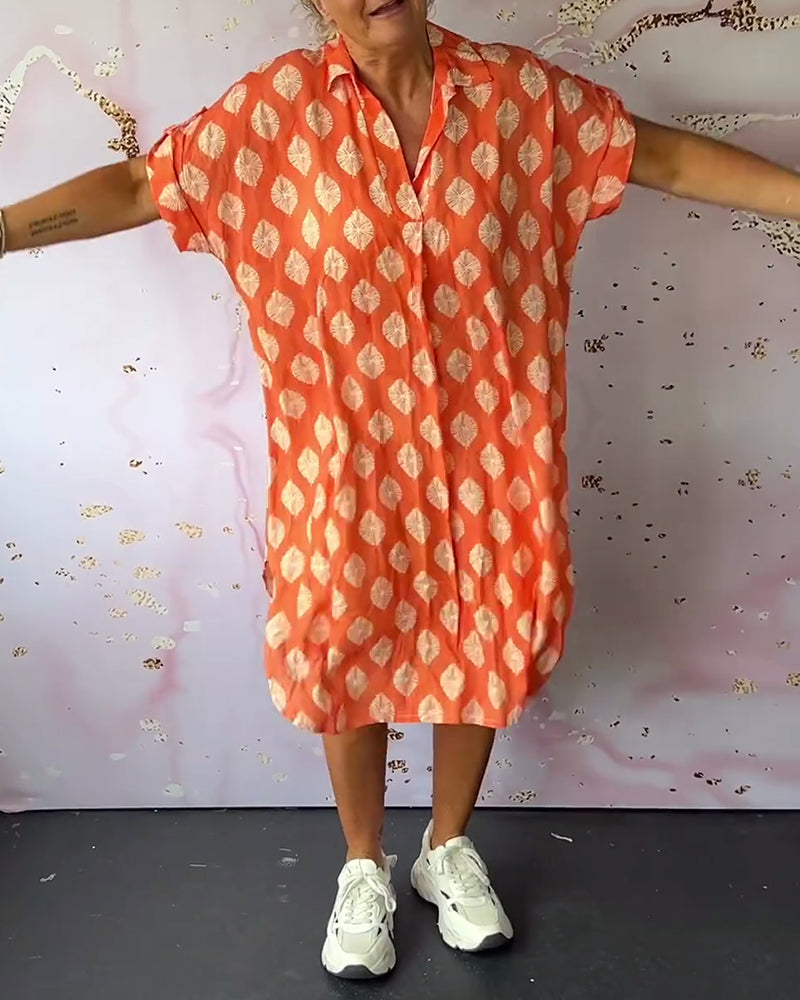 Eaksone - Loose lapel printed shirt dress