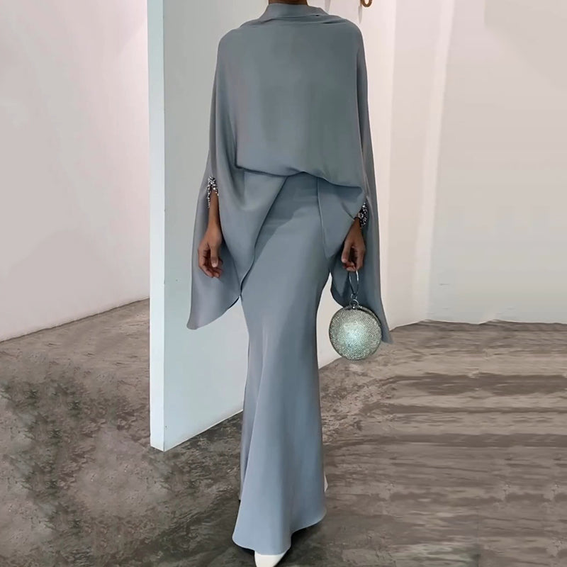 Eaksone - Fashion Solid Color Irregular Top Skirt Two-Piece Set
