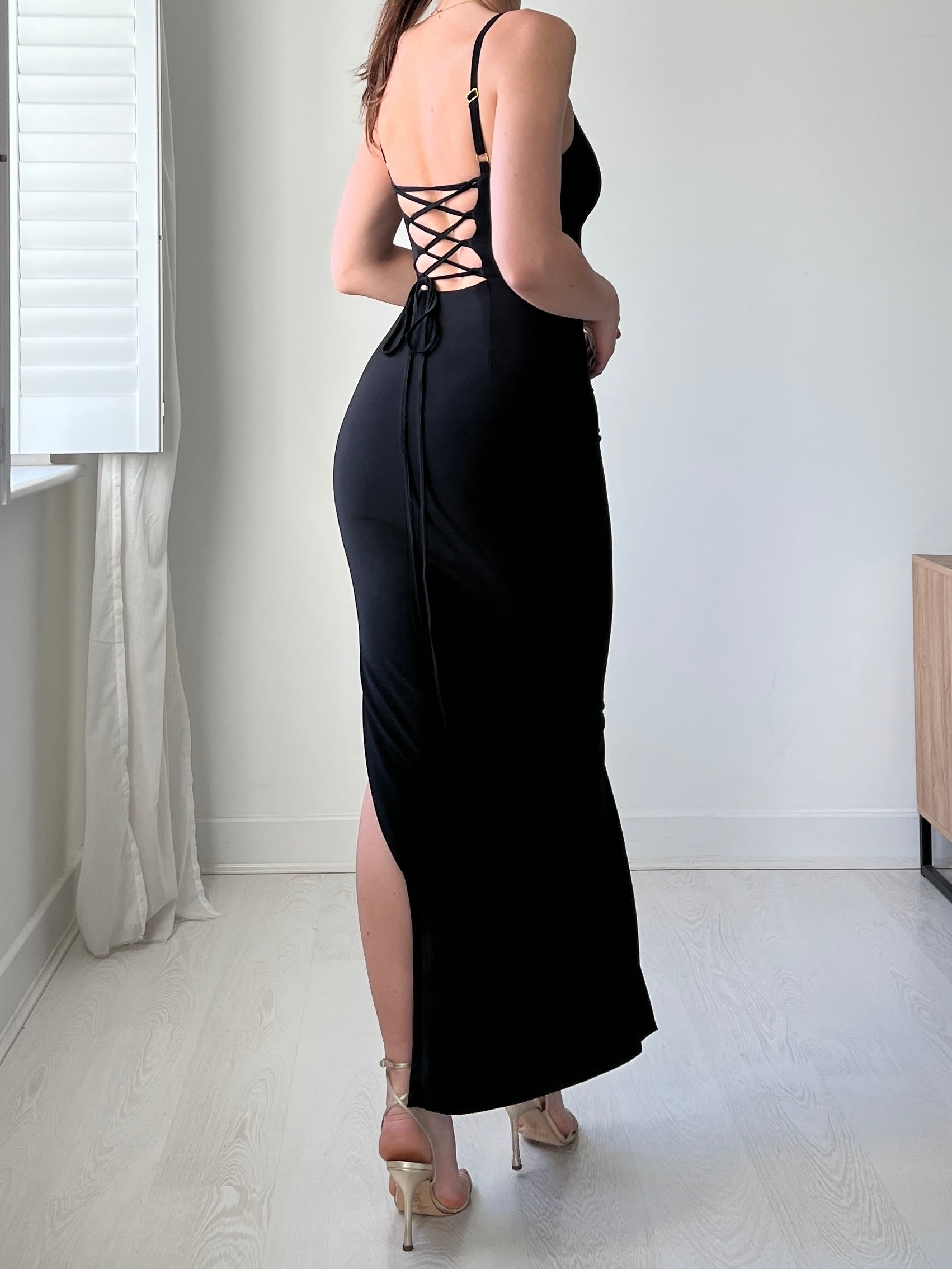 Eaksone - Adjustable Strap Drawstring Waist Bodycon Dress