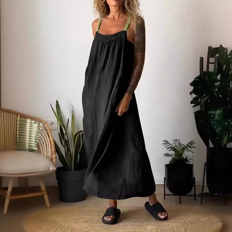 Eaksone - Women's Simple Cotton Linen Sling Dress