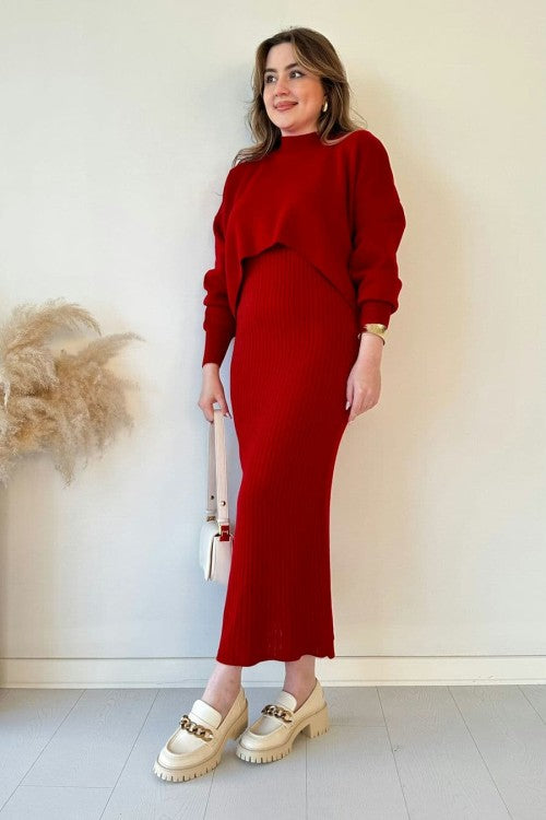 Eaksone - Short Sweater Knit Dress Set