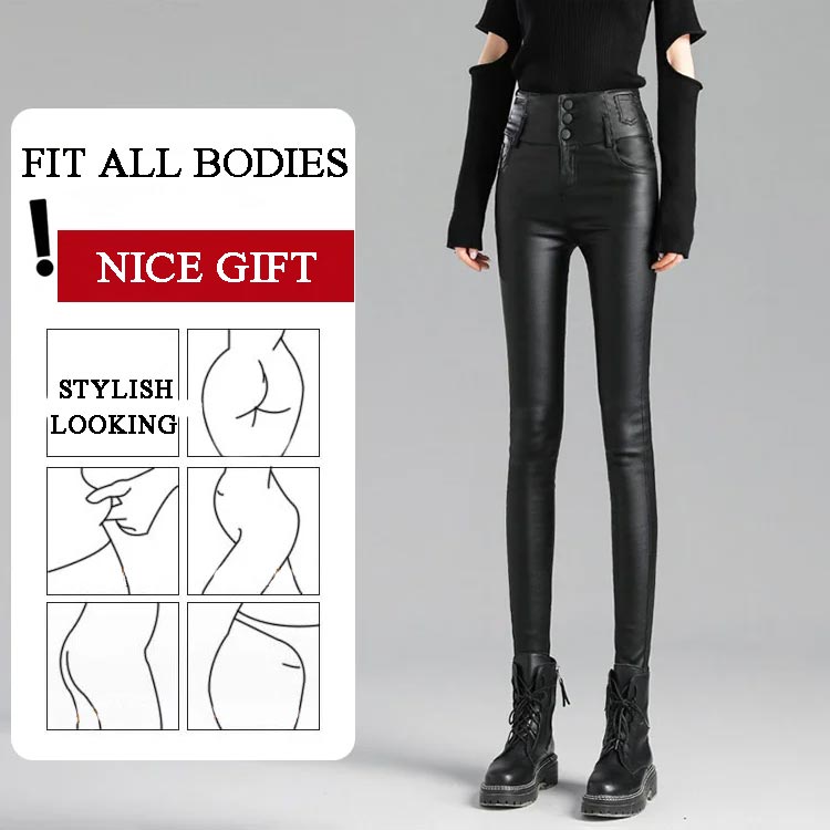 Eaksone - Women's 3-button quilted matte leather leggings