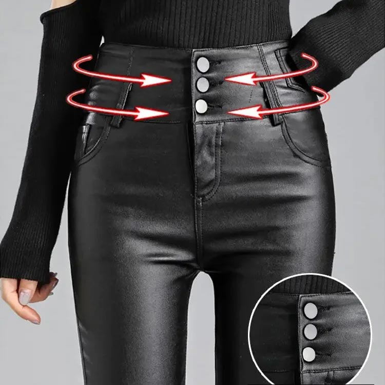 Eaksone - Women's 3-button quilted matte leather leggings