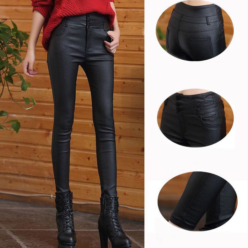 Eaksone - Women's 3-button quilted matte leather leggings