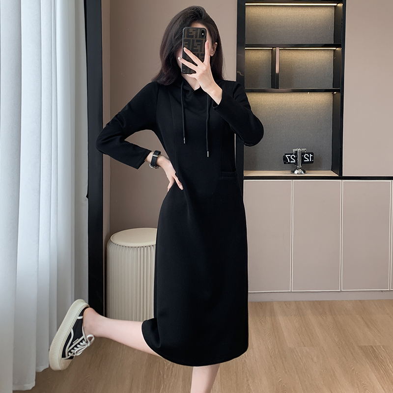Eaksone - Women's Long Sleeve Hooded Pockets Sweatshirt Dress