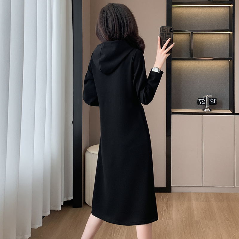 Eaksone - Women's Long Sleeve Hooded Pockets Sweatshirt Dress