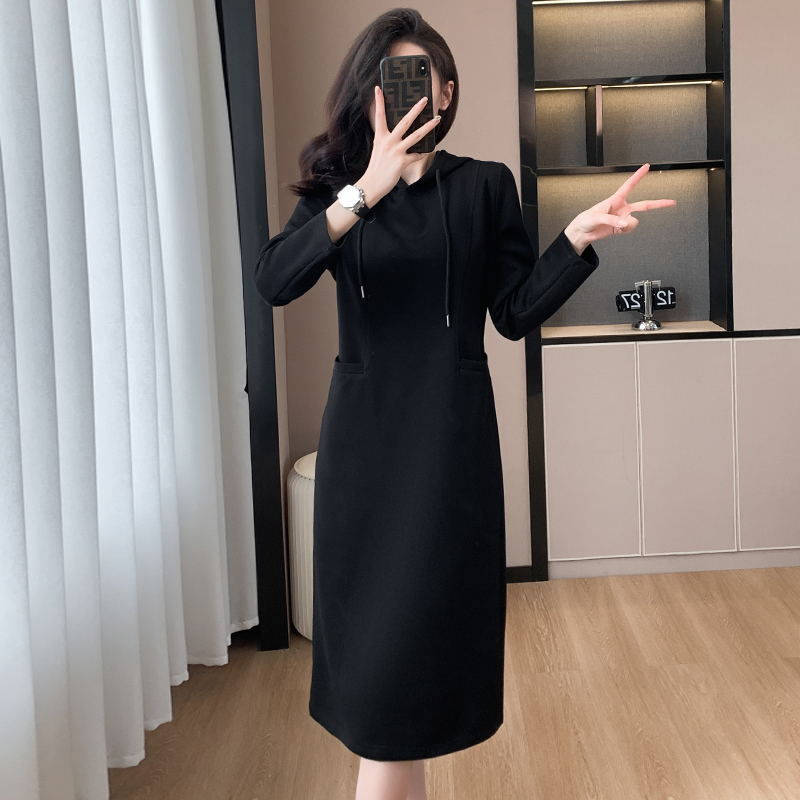 Eaksone - Women's Long Sleeve Hooded Pockets Sweatshirt Dress