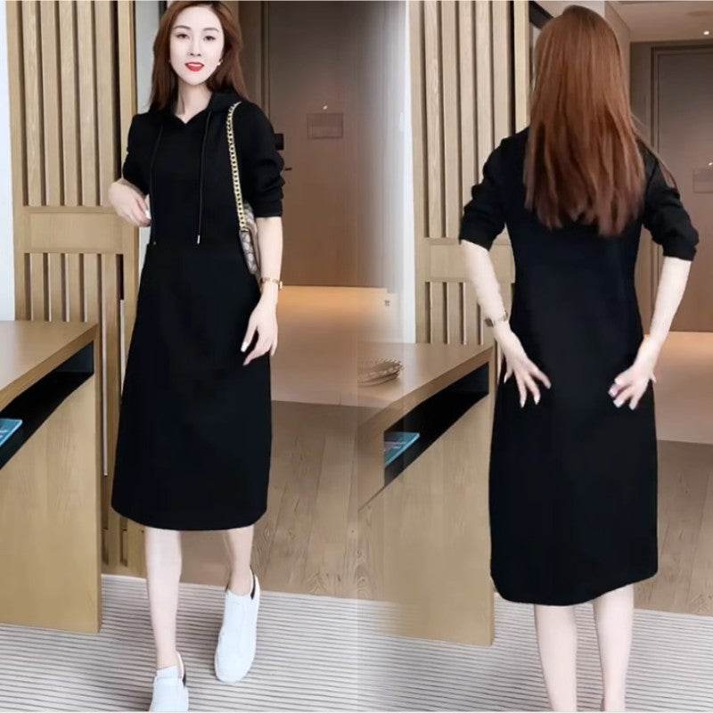 Eaksone - Women's Long Sleeve Hooded Pockets Sweatshirt Dress