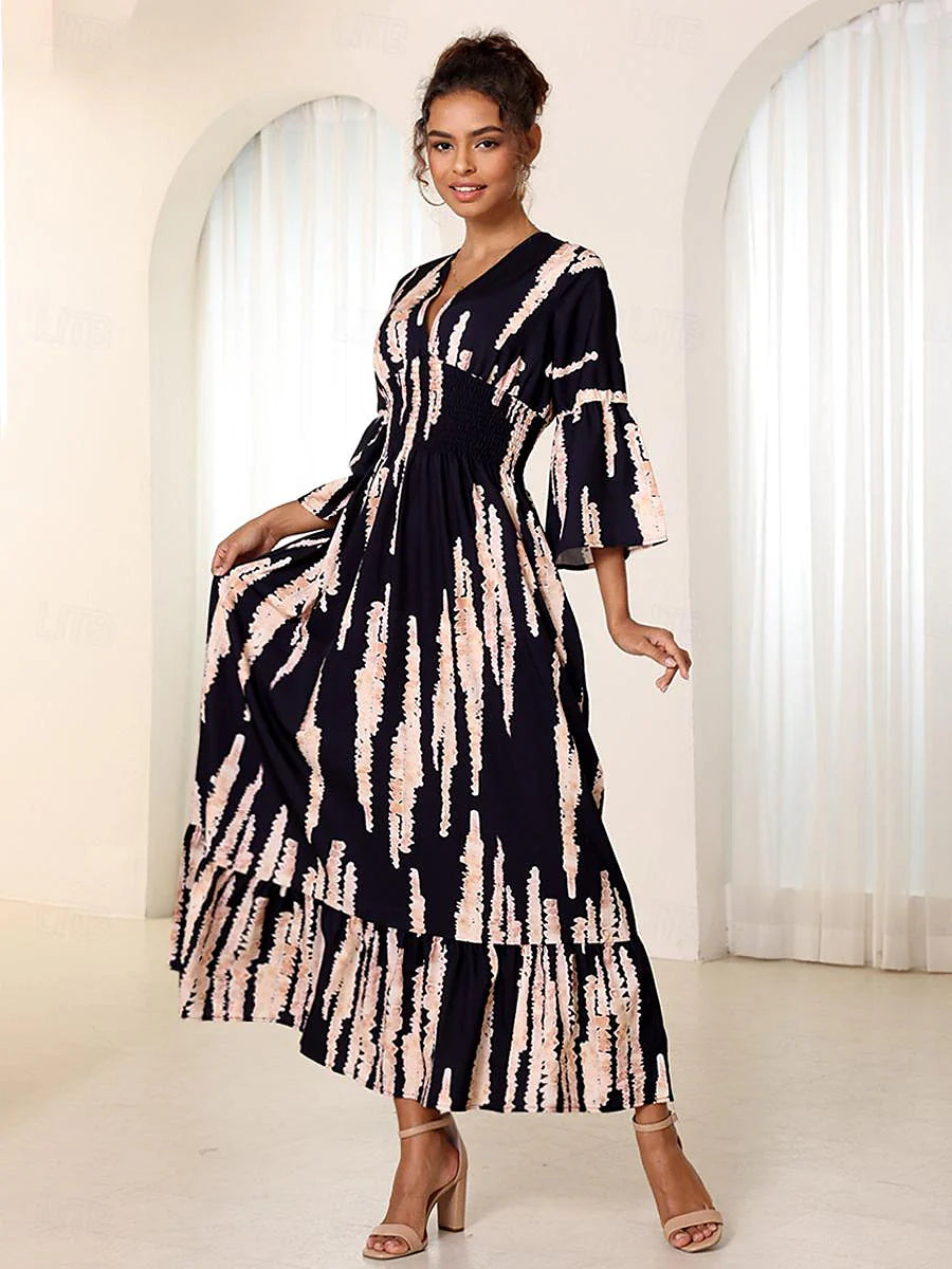Eaksone - V-neck tie-dye print dress